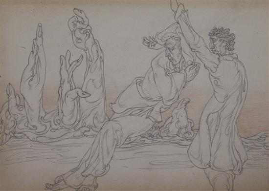 § Austin Osman Spare (1888-1956) Robed figure and mutating forms 7 x 10in. unframed